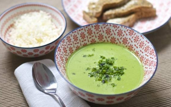 pea soup with cheddar cheese
