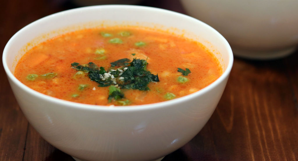 red barley soup in restaurant