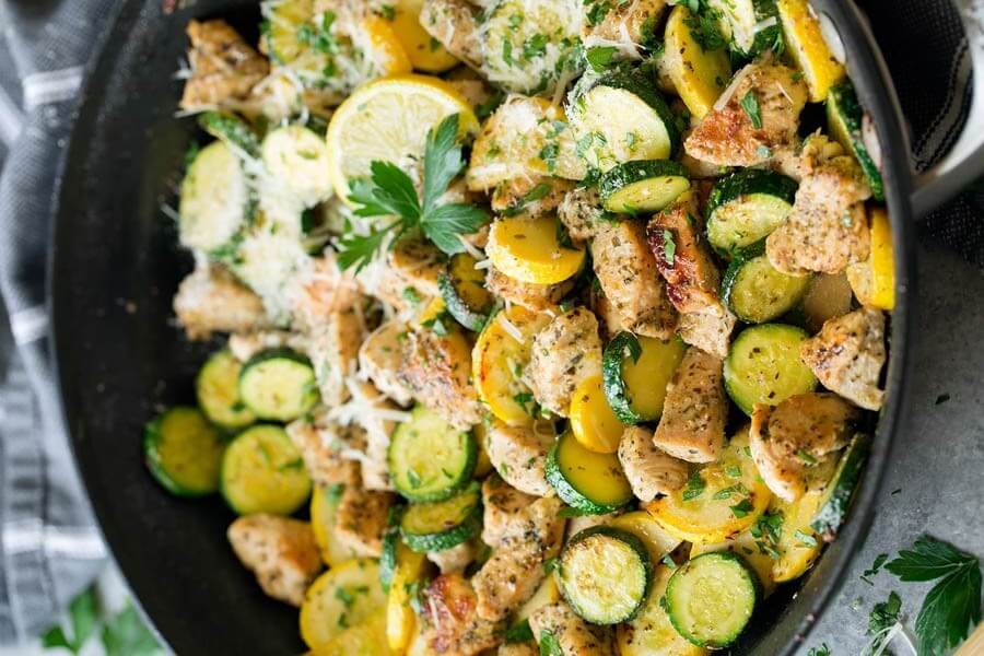 Diet food with chicken and squash