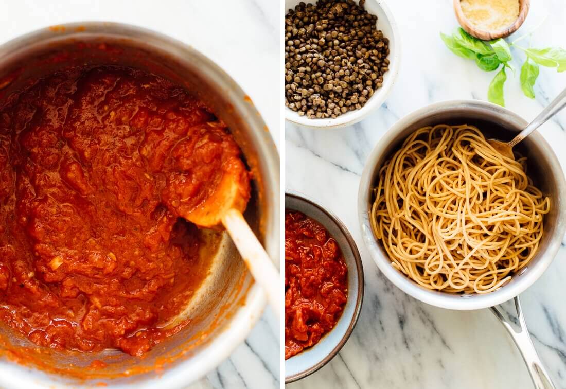 How to prepare spaghetti with lentil sauce