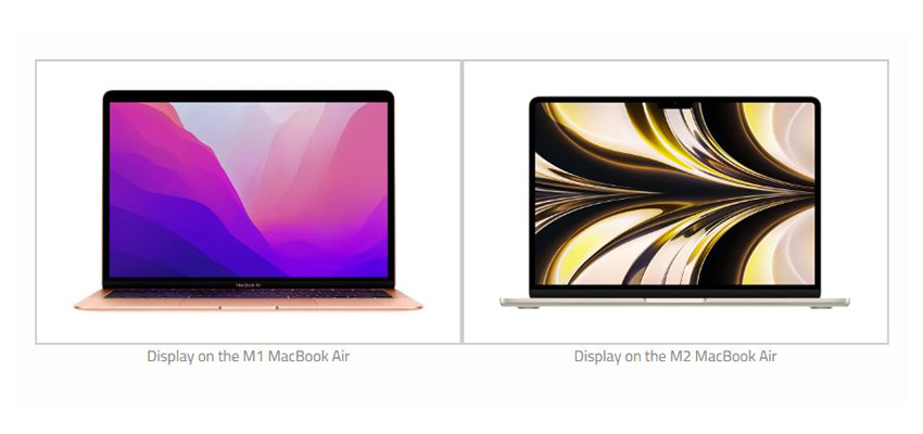 MacBook Air M2 display vs. MacBook Air M1
